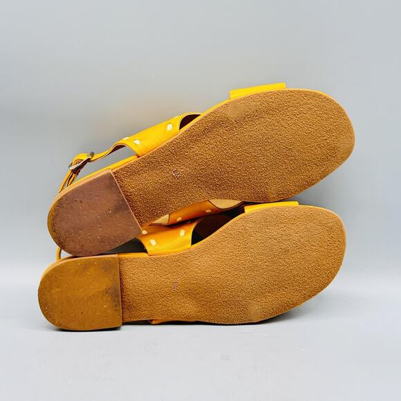 Jack Rogers Sandals Women 8 Yellow Leather Slingback Flat Cross Strap Whipstitch - Picture 10 of 13